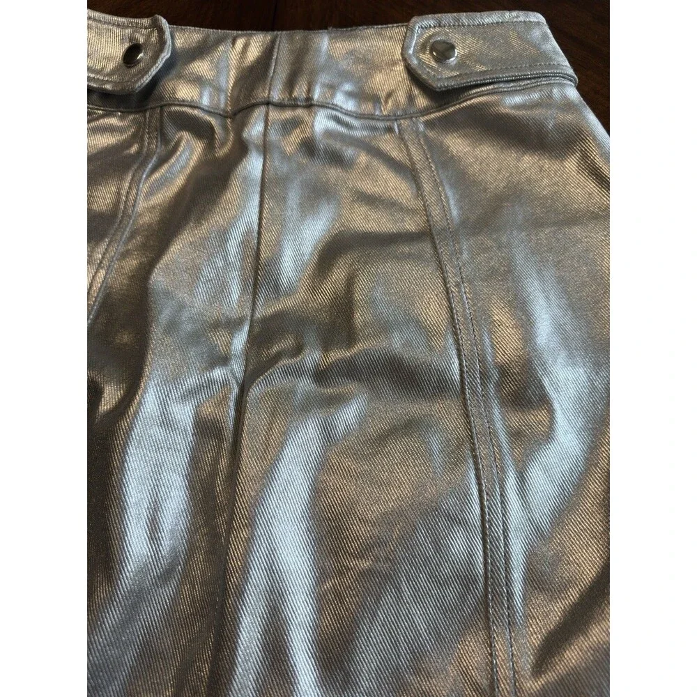 Forever 21 Metallic Denim Mini Skirt Silver Y2K Denim Skirt